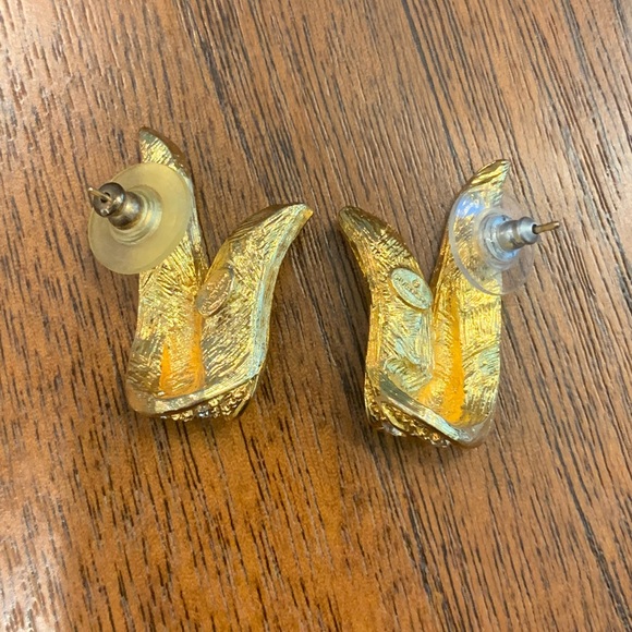 Vintage Givenchy Gold Tone Rhinestone Ribbon Post Earrings - Picture 2 of 6